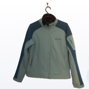 Marmot 2 tone blue jacket Front zipper pockets & zip sleeve and velcro s…